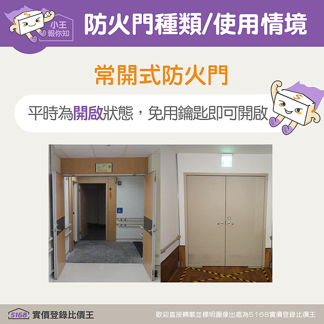 常開式防火門平時為開啟狀態,遇火警時可自動關閉|5168實價登錄比價王